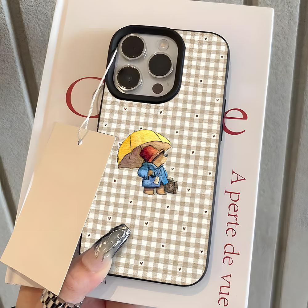 

Cute Bear Yellow Umbrella Phone Case For iPhone 11 12 13 14 15 16 17 Pro Max 15 14 Plus 17 Air X Xs XR Lychee Soft Cover iPhone 13 Pro