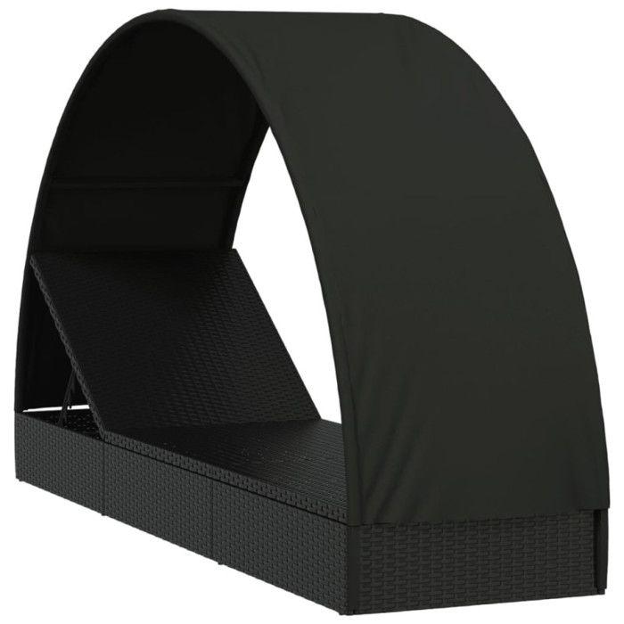 VidaXL Chaise longue avec toit rond noir 211x57x140 cm résine tressée, chaise longue, chaise longue d'extérieur, lit de 319644