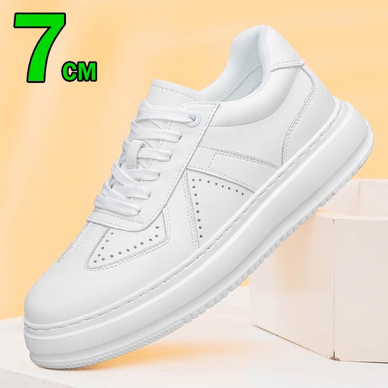 Scarpe Casual da Uomo in Vera Pelle con Rialzo Integrato 7CM Sneakers Traspiranti Comode Scarpe Sportive Rialzanti Bianche