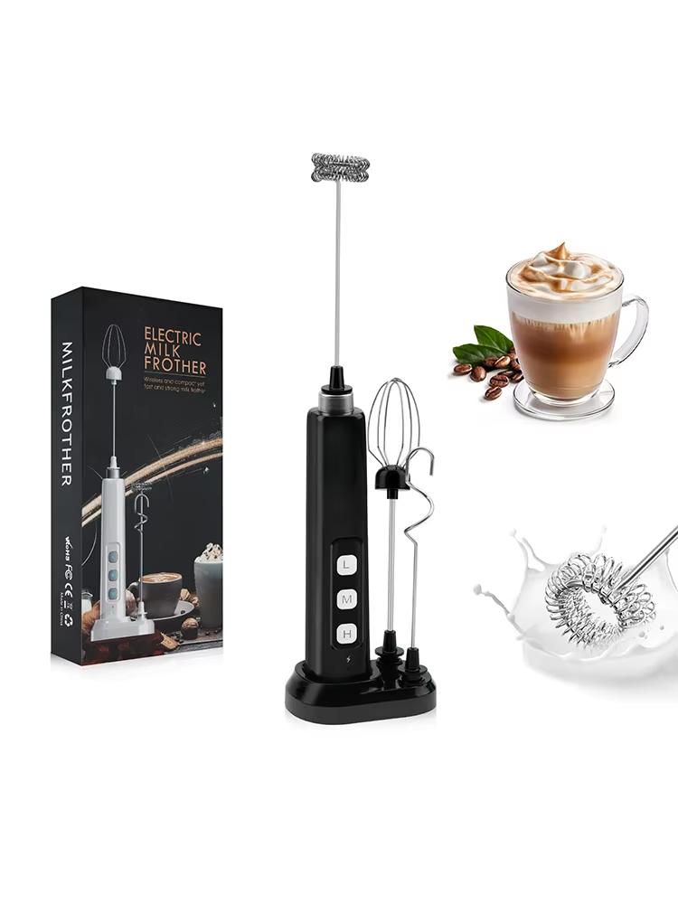 Электрический вспениватель молока 3 в 1, 3 скорости, регулируемая мощность, ручной переносной электрический миксер, подставка для зарядки Type-C