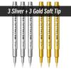 1-6pcs Soft Brush Metallic Marker Pens Gold Silver Permanent Art Markers For Glass Ceramics Resin Crafts Scrapbooking Painting