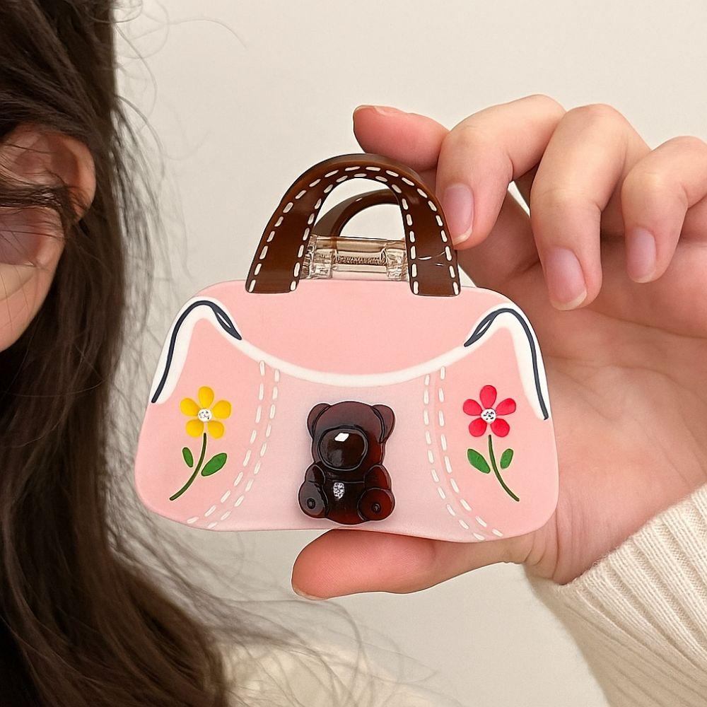 Flower Cartoon Bear Hair Clip Acetic Acid Rhinestone Hairpin Creative Acetate Hair Claw  Daily