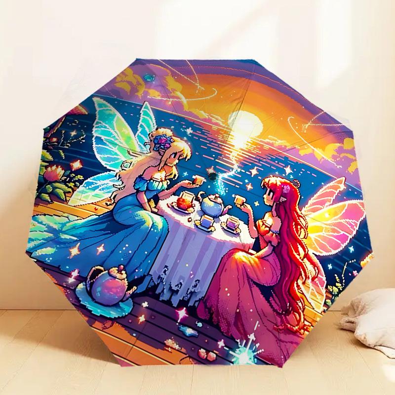 Enchanted Fairy Tea Party Umbrella: A Magical Companion for Outdoor Adventures, Automatically Opens/Closes, Lightweight and Durable,