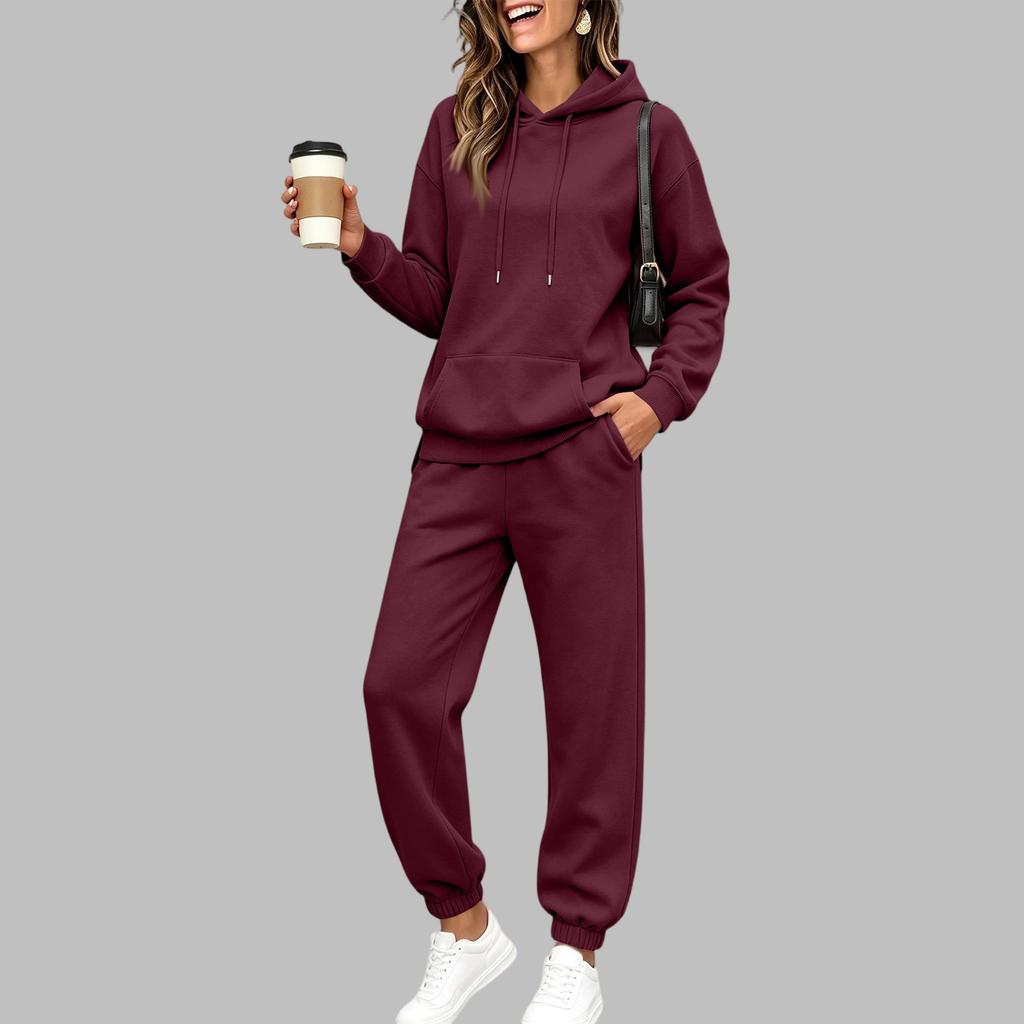 Damen Kapuzenpullover mit Futter und Jogginghose Set Lockerer Fit Lässiger Trainingsanzug