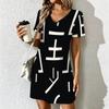 Summer Fashion Women's V Neck Geometric Pattern  Printed  Dress Sex Short Skirt Dresses