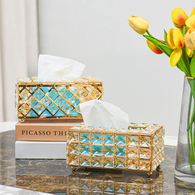 European Style Light Luxury Crystal Tissue Box Retro Coffee Table Paper Box Living Room Desktop Decoration Home Accessories
