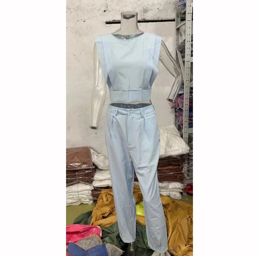 Summer European American Fashion Temperament Sleeveless Simple Thin Solid Color Suit Pants