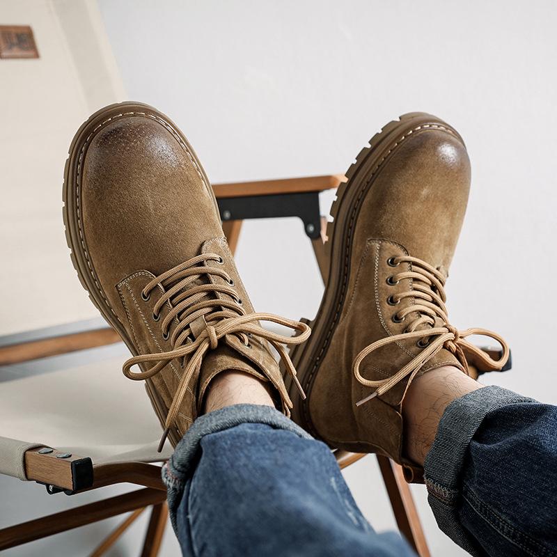 Martin Boots Men's Mid-help Tooling Boots British Style New Short Boots Versatile High-top Trendy Shoes Korean Version Boots 4514-M