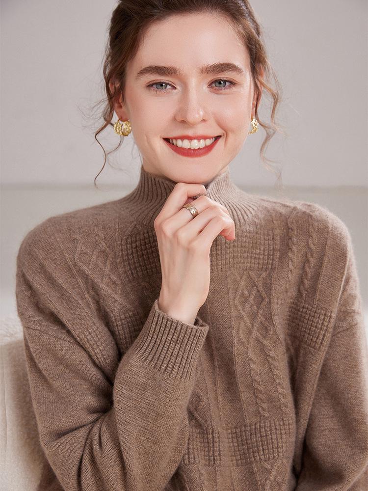 Cozy Cashmere Women's Sweater - Half-High Collar, Thick Knit for Autumn/Winter