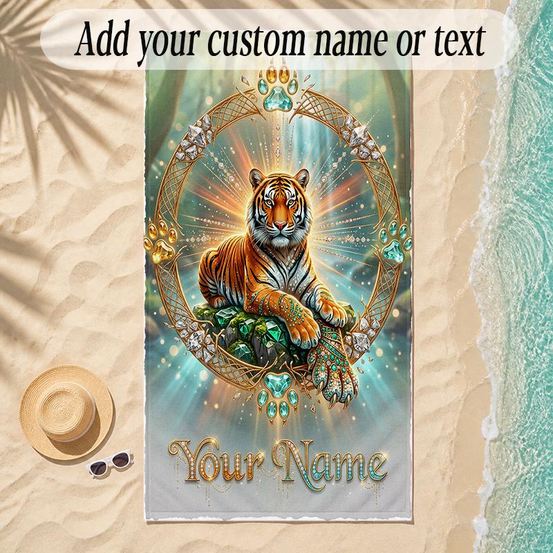 Leopard Theme Soft Beach Towel Personalized Custom Name Text Towel Portable for Beach Pool Travel