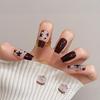 Retro Brown Floral Vine Wearable Faux Nails - Autumn/Winter Collection, French Detachable Design