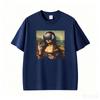 Funny Mona Lisa With Headset Funny Meme Graphic T Shirts Unisex Unisex Casual Cotton Tshirt Fashion Short Sleeve Oversized Tshirts