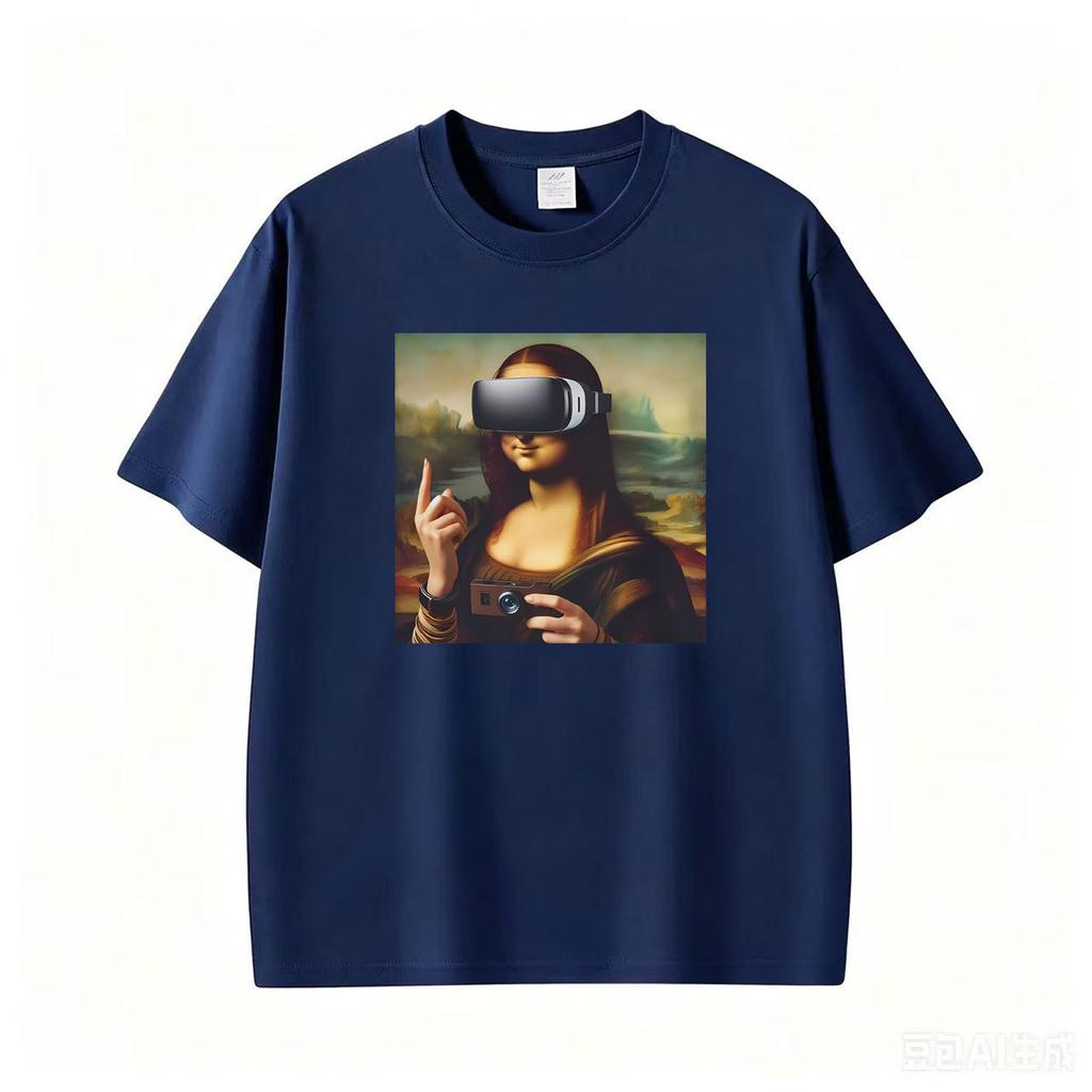 Funny Mona Lisa With Headset Funny Meme Graphic T Shirts Unisex Unisex Casual Cotton Tshirt Fashion Short Sleeve Oversized Tshirts