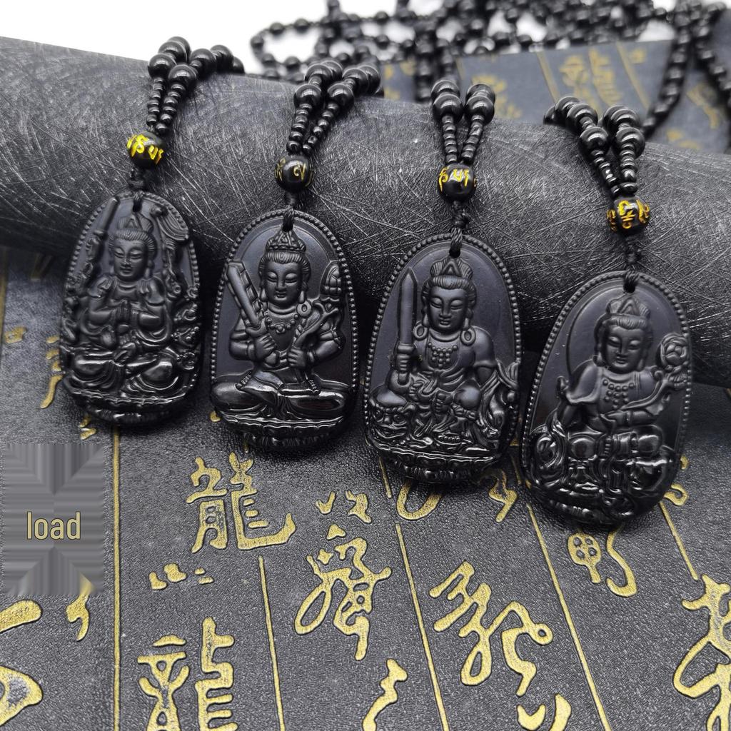 Obsidian Zodiac Pendant and Birth Buddha Charm – Eight Protectors Collection, Ideal for Gifts