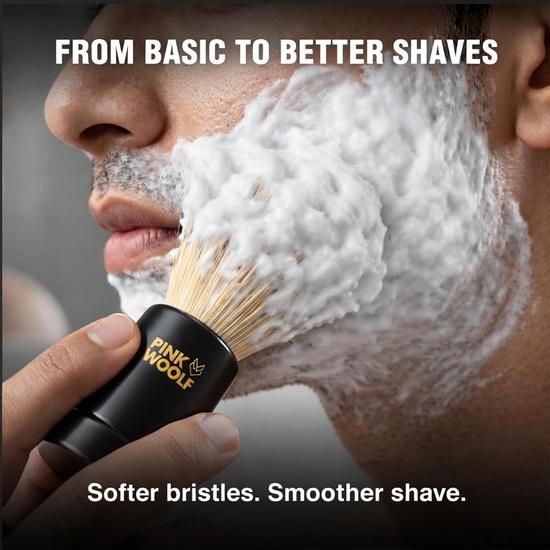 Pink Woolf Boar Shaving Brush for Men | 25mm Knot, BLACK ACRYLIC HANDLE | Creates Thick Lather & Gently Exfoliates for a Smooth Shave | Gift for Men