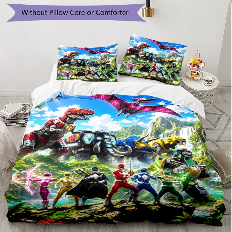3-teiliges Bettbezug-Set (1 * Bettbezug + 2 * Kissenbezug, ohne Kern), Mighty Morphin Power Rangers Druck Weiches Ganzjahres-Bettwäscheset, Heim-Schlafzimmer-Dekoration