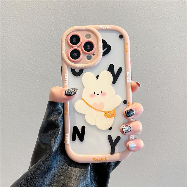 

Противоударный чехол-бампер с милым кроликом и мультяшным кроликом для Iphone 14 11 12 13 Pro Max, мягкая прозрачная задняя крышка с забавными буквами