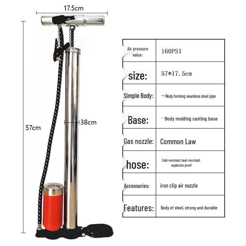 

Aokewen Vintage Stainless Steel Hand Air Pump with Gauge