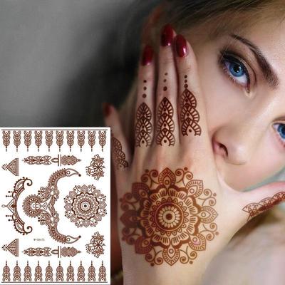 2025 Henna-inspirierte braun-rote wasserdichte Spitzen-Tattoo-Aufkleber