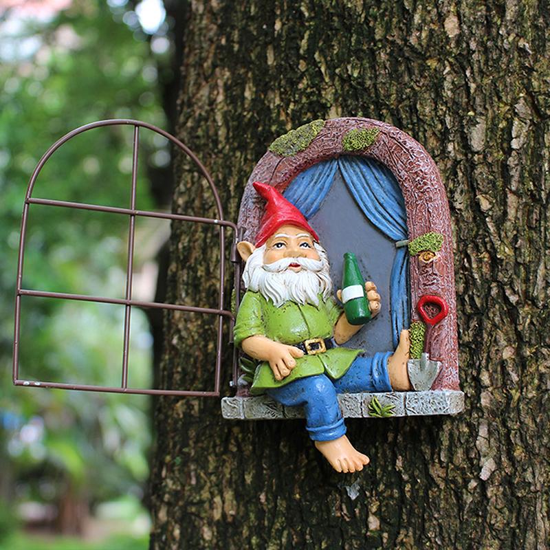 Gnome Tree Hugger, Drinking Dwarf Window Decoration, Creative Resin Outdoor Tree Decoration For Garden Landscape, Hanging Crafts