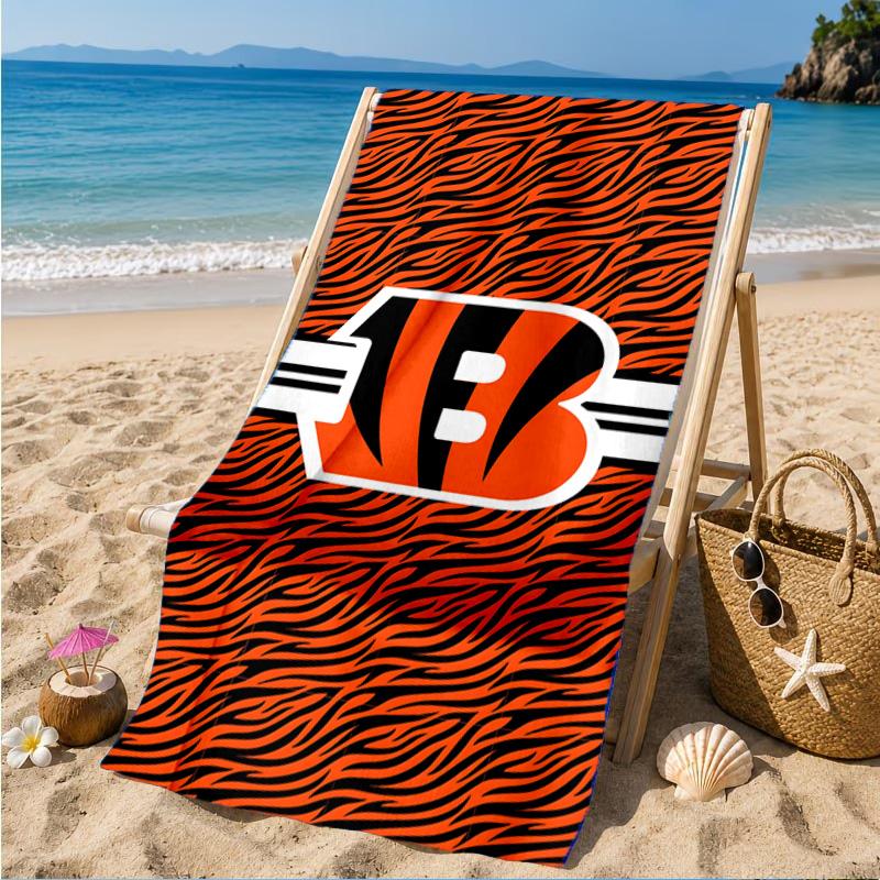 Bengals Team Logo Artwork Beach Towel, Microfiber Beach Towel, Perfect For Pool, Beach, Travel, Home Decor Beach Party Fan Gifts