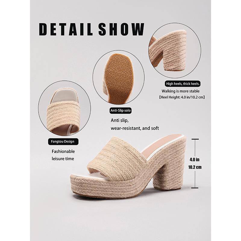 Women's hemp rope slope heel platform sandals woven straw rope word with summer waterproof table high heels hot