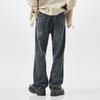 American vibe high street micro-horn blue jeans men's loose straight trousers trendy brand ruffian pants denim