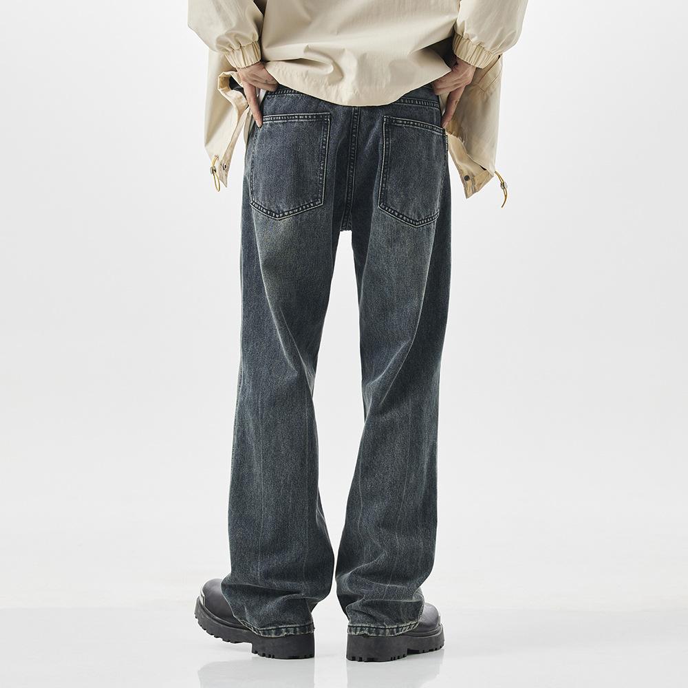 American vibe high street micro-horn blue jeans men's loose straight trousers trendy brand ruffian pants denim