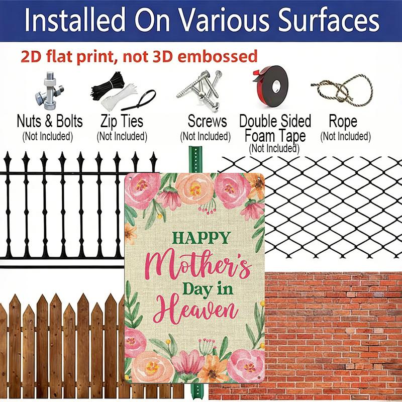 2D Flat Decorative 8×12 Inch Aluminum Plaque Metal Sign | Happy Mother's Day in Heaven Watercolor Floral Design; Memorial & Sympathy Home Wall Decor