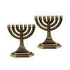 2 Pieces Menorah Desktop Ornament Candelabra Statue Metal Religious Jerusalem Holder 7 Branch