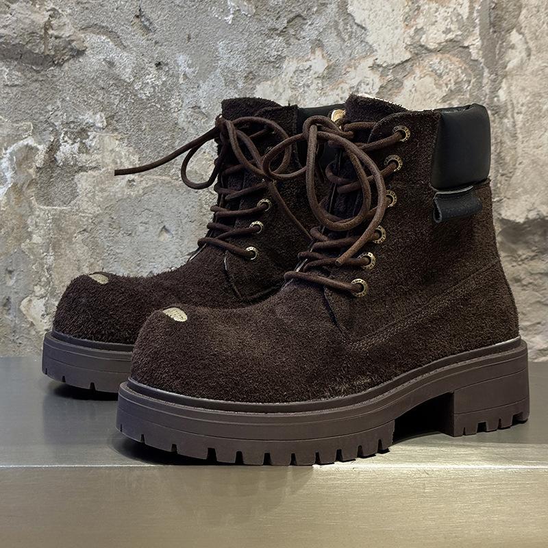 Men's and women's rhubarb boots couple's thick-soled heightening British style casual big-headed Martin boots 43156-44156-J