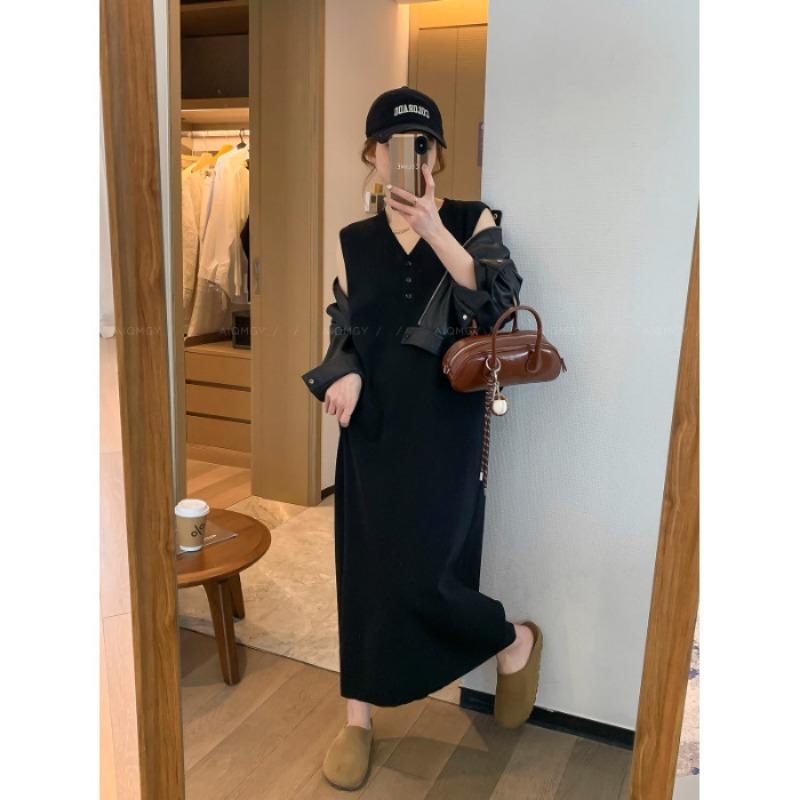 V-neck Sleeveless Dress Summer Slimming Vintage Senior-style Tank Top Dress Base Long Dress