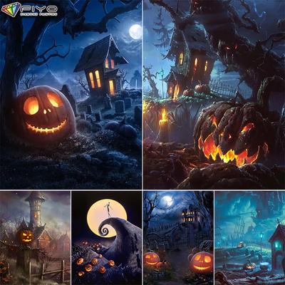 5D DIY Halloween Scary Pumpkin And Castle Cross Stitch Rhinestones Diamond Drawing Embroidery Mosaic Home Decor