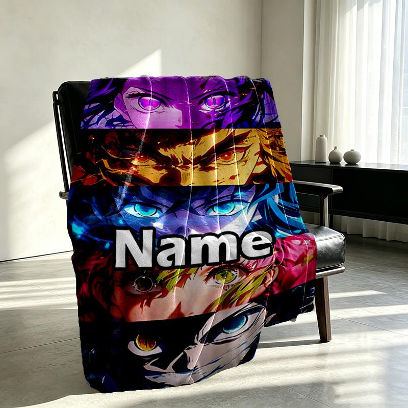Custom Name Personalized Demon Slayer Print Blanket, Home Decor, Bedroom, Sofa, Camping, Couch, Gifts for Birthday Christmas