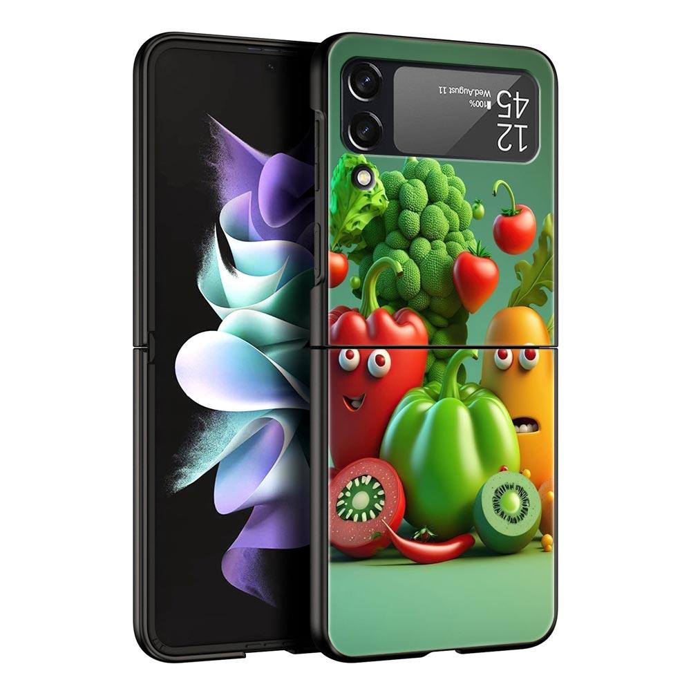 

Жесткий ПК чехол для телефона Samsung Galaxy Z Flip 7 6 5 4 Черный чехол для Galaxy Z Flip 3 Складные Fundas Милые Зеленые Овощи Ins Z Flip 7