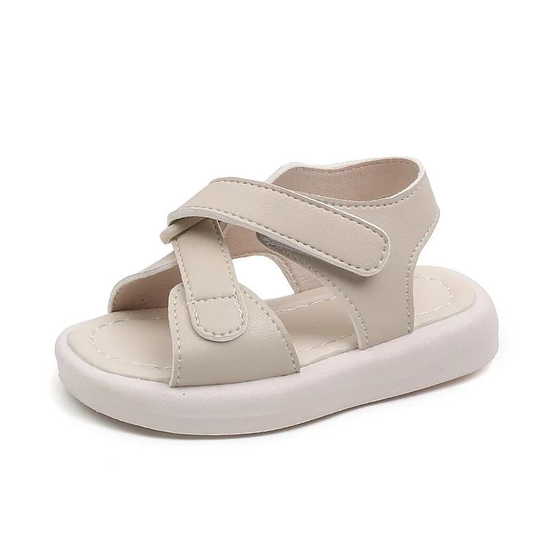 

Cross-tied Baby Gladiator Sandals for Girls Black Beige PU Leather Kids Shoes Boy Student Holiday Sea Vacation Beach Shoe G03122 21 бежевый