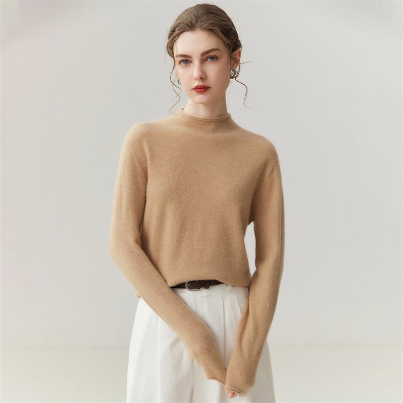 Lekasha 100% Pure Cashmere 12-Gauge Rolled Hem Turtleneck Sweater