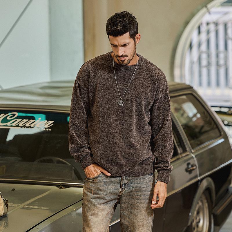 

Men s Retro Heavyweight Chenille Sweater - Warm, Plush, Loose Casual Knitwear for Spring and Autumn 2XL for 77-85 kg