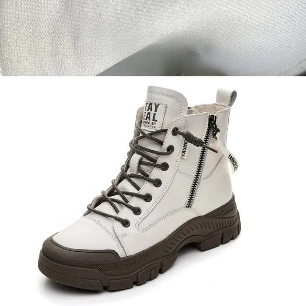 Podzimní a začáteční zimní boty z kůže, módní pro ženy, silná podrážka, vysoké kotníkové boty, značkové dámské ležérní šněrovací sportovní obuv