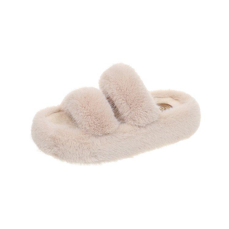 2025 autumn new small muffin thick bottom heightening plush cotton slippers women wear home hair mop
