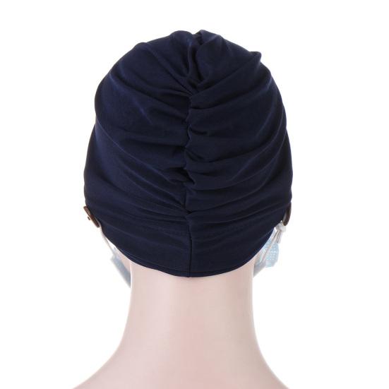 Women Solid Color Front Cross Beanie Bonnet Breathable Hat Cap with Button