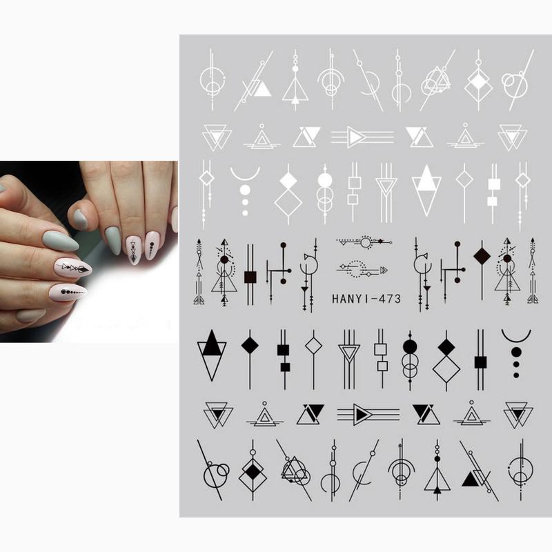 

Наклейки для заднього клею 3D наклейки для нігтів Чорно-білі геометричні малюнки Дизайн наклейок для нігтів Прикраса для нейл-арту Краса hanyi473 чорний