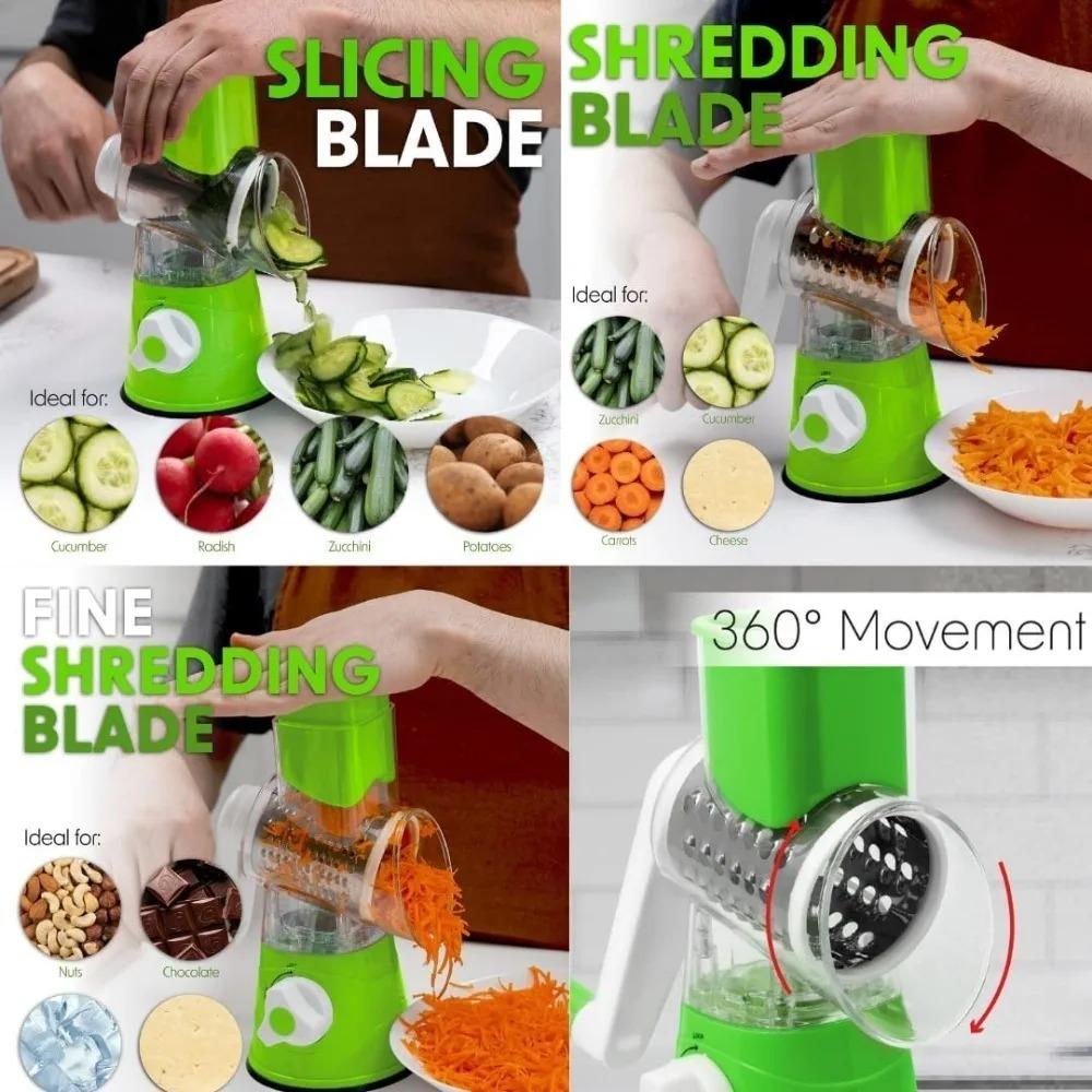 Rotary Vegetable Cutter Kitchen Shredder with Handle and Drum Blades for Cheese Vegetable Walnut Chocolate Potato Carrot