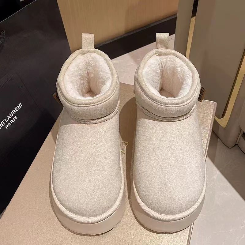 

Женские зимние ботинки с толстой подошвой, нескользящие, новые зимние теплые ботинки 2025 года, с одной педалью, с набивкой и утолщенным хлопком 35