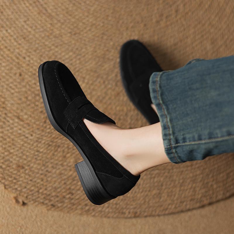Fashion 2025 Spring Kid Suede Women Shoes Round Toe Chunky Heel Women Pumps Shoes for Women Genuine Leather Loafers Ladies Shoes