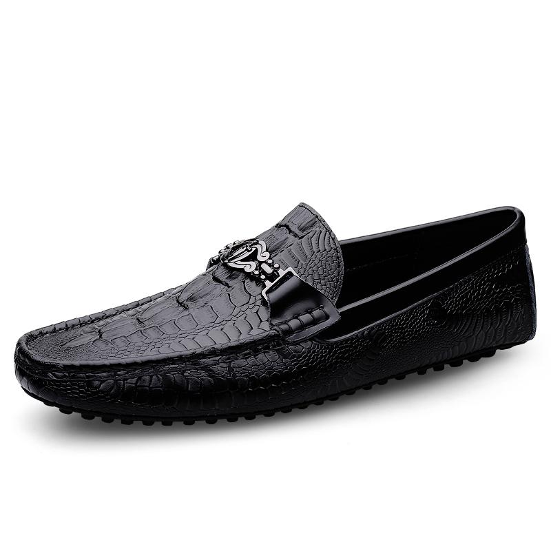 Spring Summer Mens Slip On Shoes Casual Leather Men Loafers Moccasins Driving Shoes Crocodile Pattern Man Walking Flats