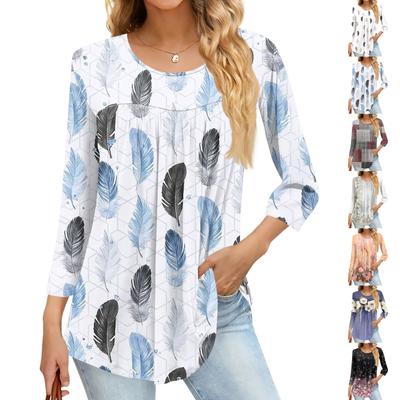 Women's Fashion Casual Three-quarter Sleeve Printing Round Neck Top