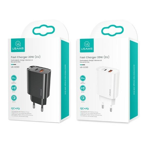 Usams Ład. Siec. 1Xusb-C+1Xusb T35 20W(Only Head) Pd3.0 +Qc3.0 Fast Charging Czarny/Black Cc121Tc02 (Us-Cc121)
