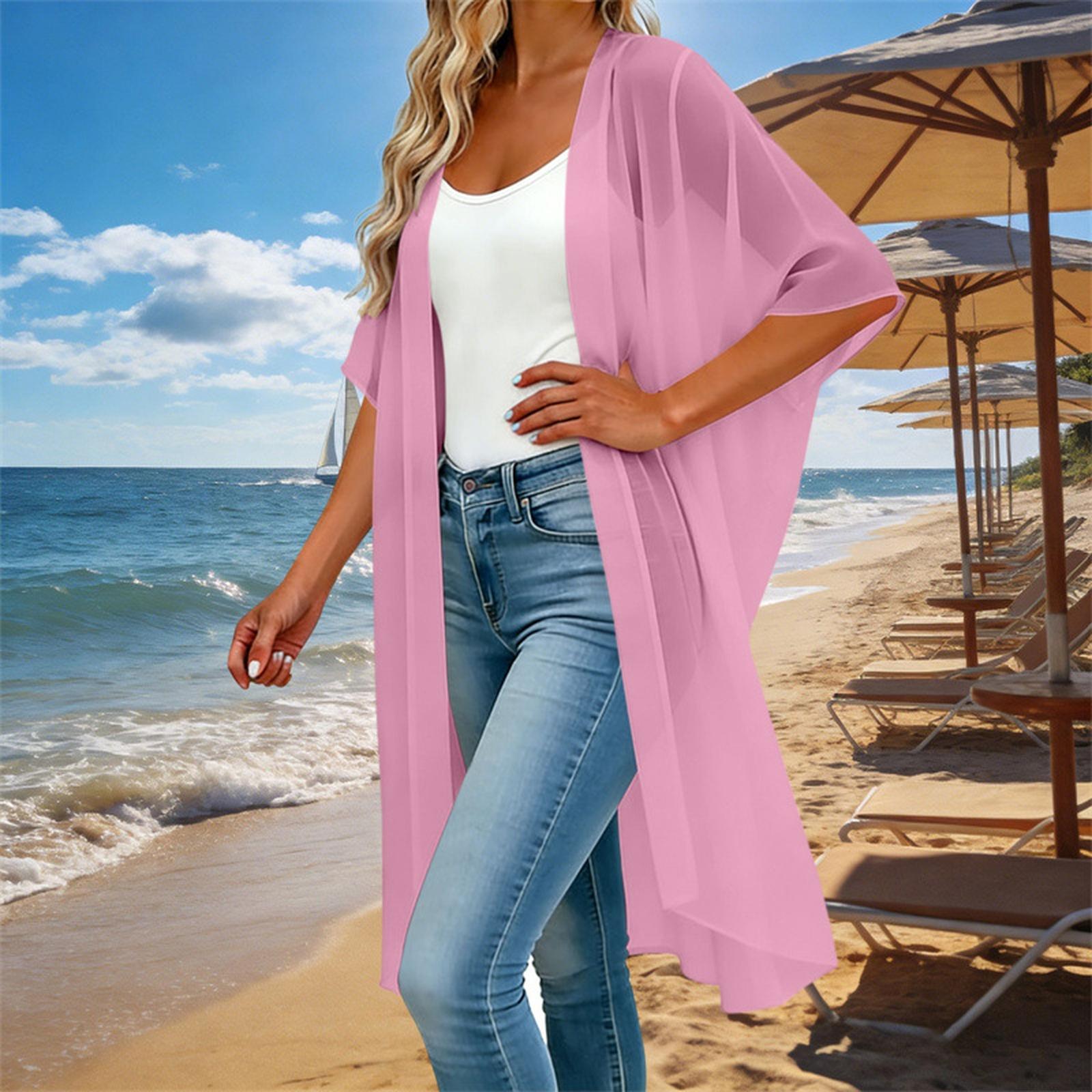 Viper Dameslosvallende Open Voorkant Korte Mouw Cardigan Lichte Chiffon Blouse Casual Laagjes Top voor Zomer Lente L roze