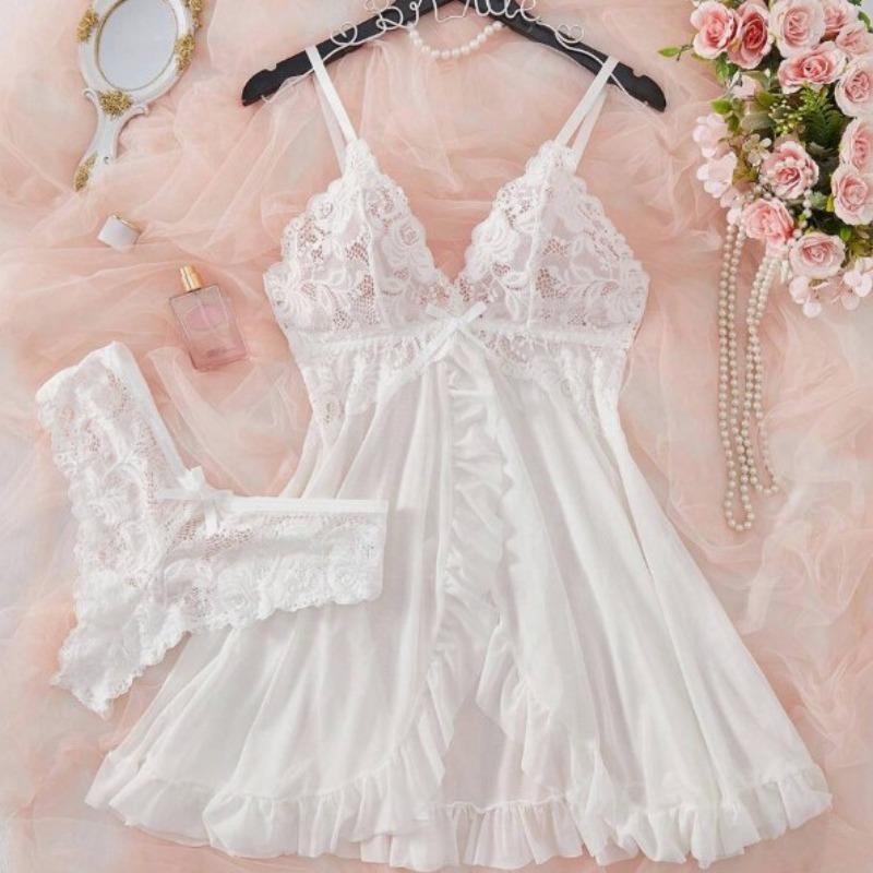 Pajamas Ladies Lace Suspender Sexy Loungewear Summer Perspective Mesh Skirt Women